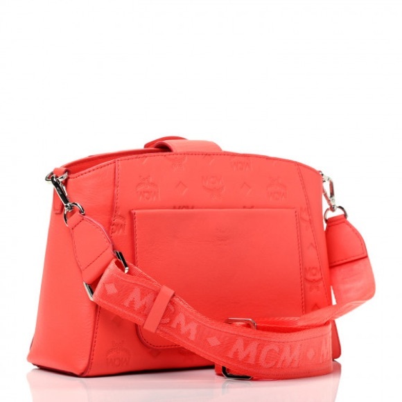 MCM Hot Coral Monogram Leather Small Essential Crossbody Bag - Picture 3 of 6